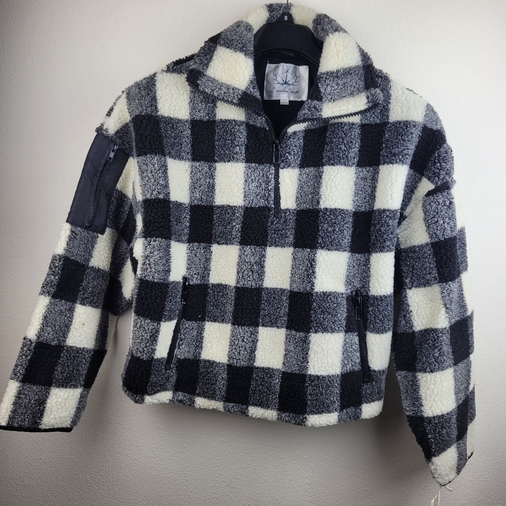 Boundless North Buffalo Plaid Faux Shearling 1/4 Zip Jacket/Women’s Size Small